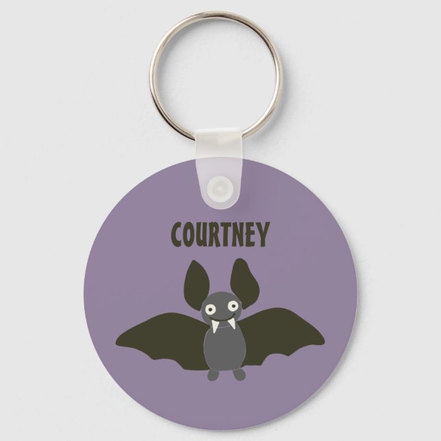 Personalized Cute Bat Cartoon Smoky Purple Keychain (Front)