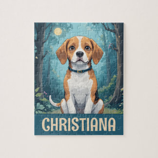 Personalized Cute Beagle Dog in Forest Jigsaw Puzzle