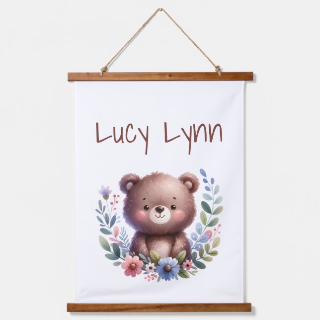 Personalized Cute Bear Cub Nursery Wall Art (Front)