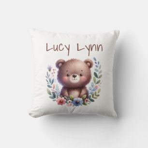 Personalized Cute Bear Cub Nursery Wall Art Throw Pillow