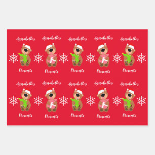 Personalized Cute Bear Happy Christmas  Wrapping P Paper Sheet