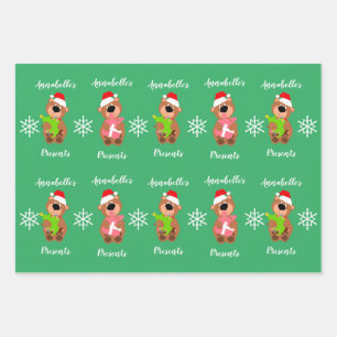 Personalized Cute Bear Happy Christmas  Wrapping P Paper Sheet