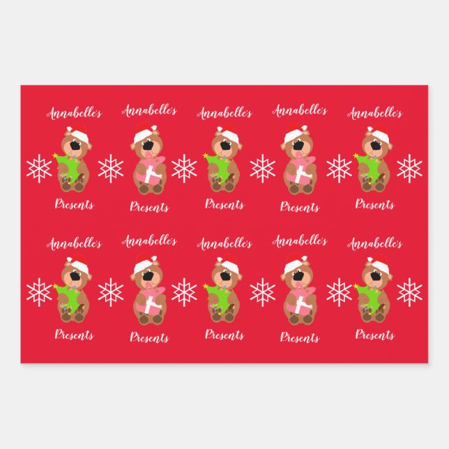 Personalized Cute Bear Happy Christmas  Wrapping P Wrapping Paper Sheet (Front)