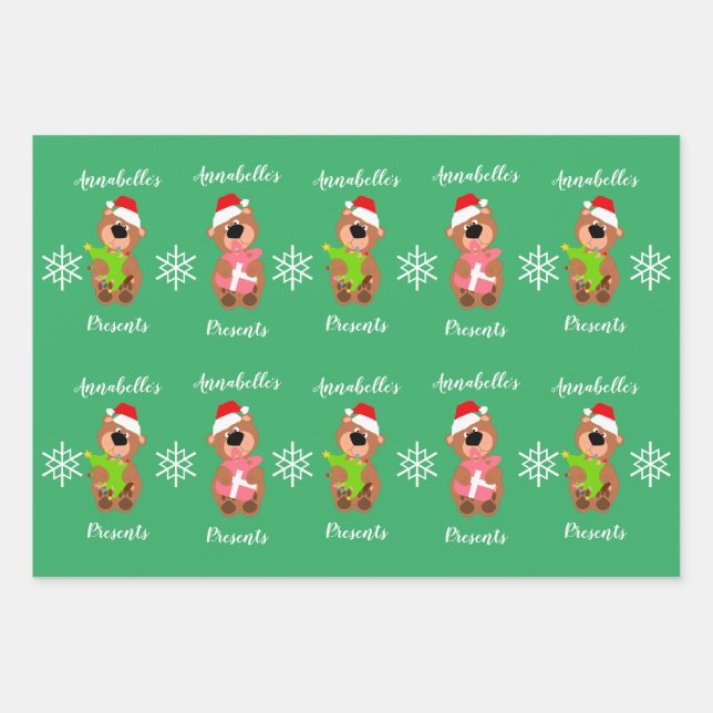 Personalized Cute Bear Happy Christmas  Wrapping P Wrapping Paper Sheet (Front)
