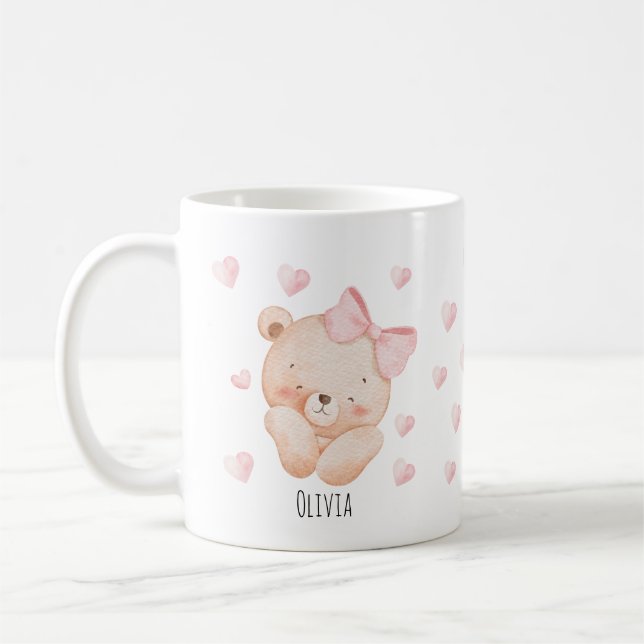 Personalized Cute Bear Mug with Hearts (Gauche)