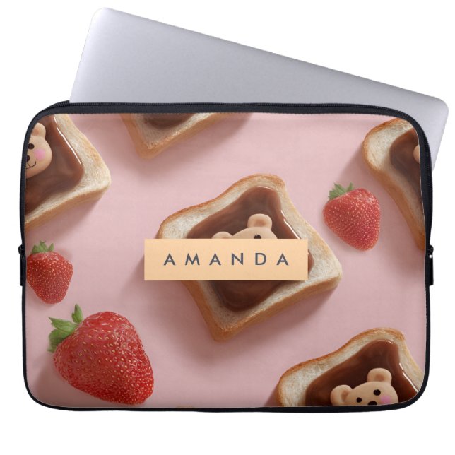 Personalized Cute Bear Toast Pattern Laptop Sleeve (Front)