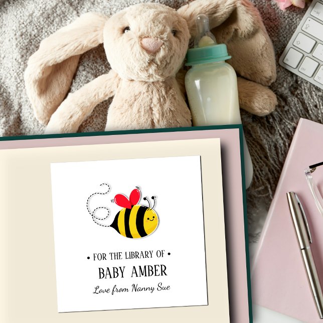 Personalized Cute Bee Baby Bookplate Sticker  (Creator Uploaded)