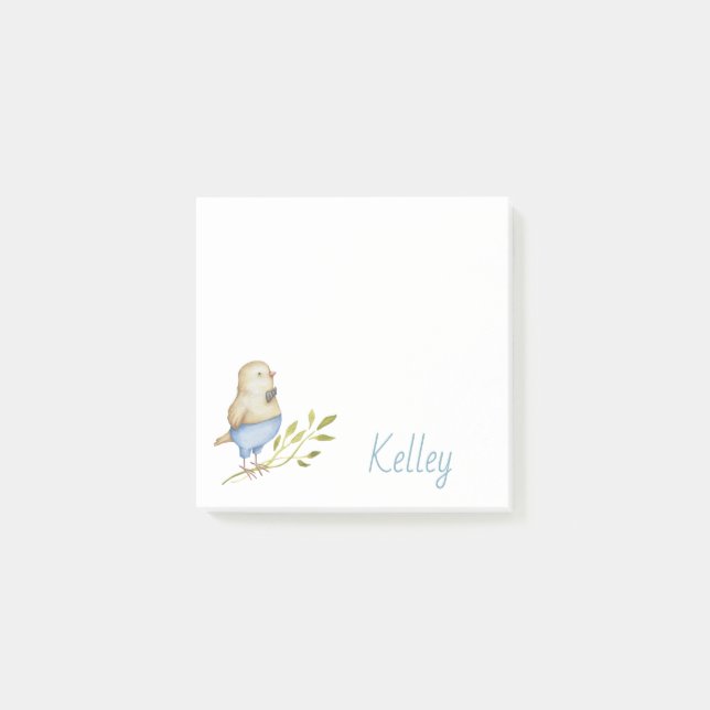 Personalized Cute Bird Botanical Post-it Notes (Front)