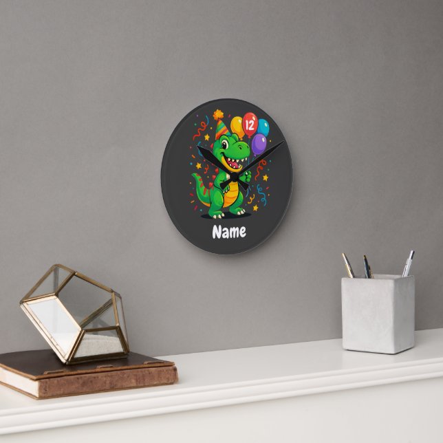 Personalized Cute Birthday Dino Kids  Round Clock (Office)