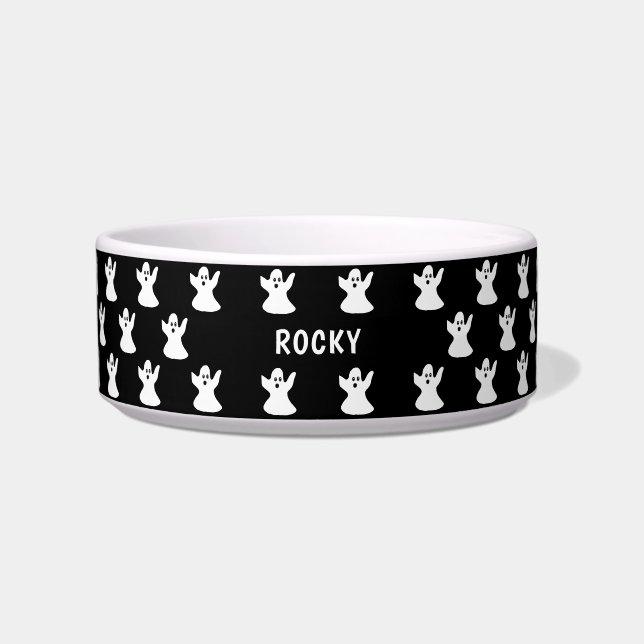 Personalized Cute Black And White Ghost Halloween Bowl (Front)