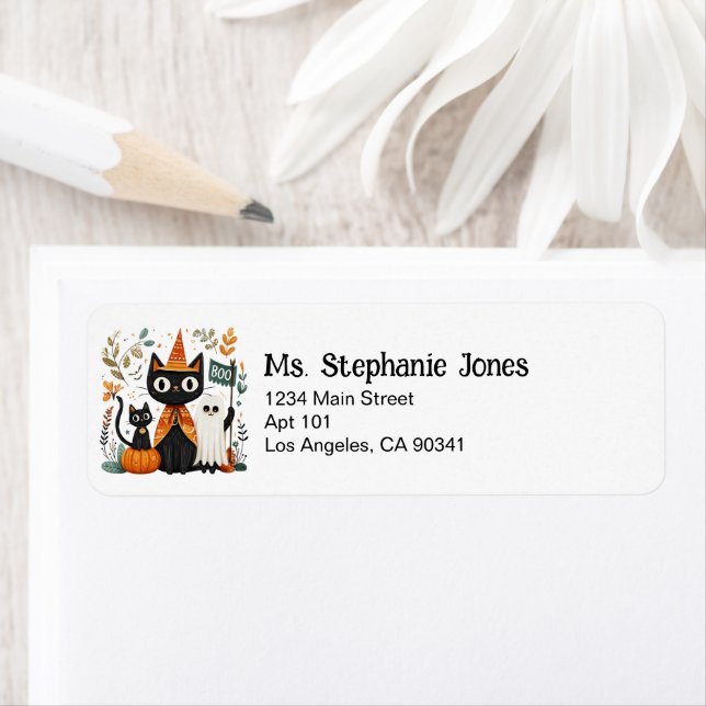 Personalized Cute Black Cat & Ghost Halloween (Insitu)