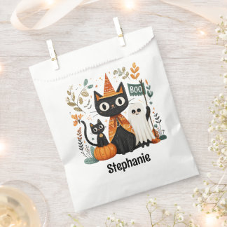 Personalized Cute Black Cat & Ghost Halloween Favour Bag