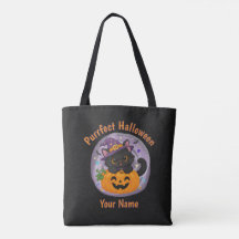 Personalized Cute Black Cat Halloween Tote Bag