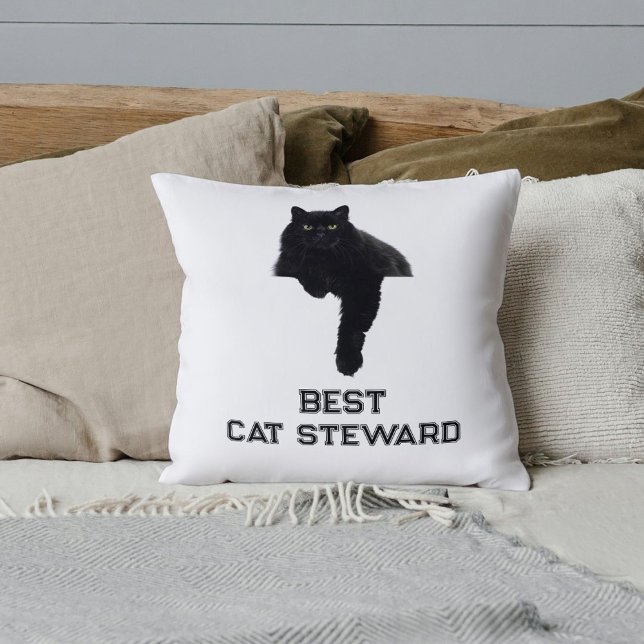 Personalized Cute Black Cat Photo Funny Quote Pet Throw Pillow (Creator Uploaded)