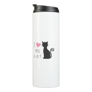 Personalized cute black cat with lovely pink heart thermal tumbler