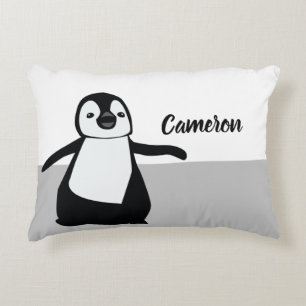 Personalized Cute Black white Penguin Illustration Accent Pillow