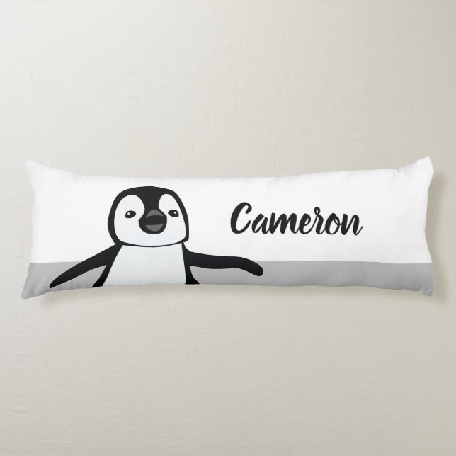 Personalized Cute Black white Penguin Illustration Body Pillow (Front)