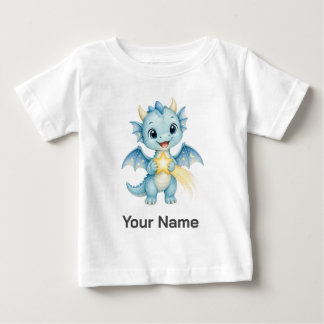 Personalized Cute Blue Dragon with Shooting Star Baby T-Shirt