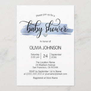 Personalized Cute Blue Gold White BOY Baby Shower Invitation