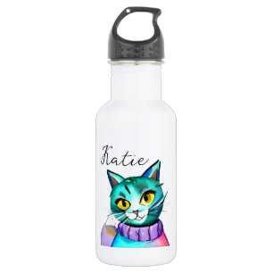 Personalized Cute Blue Kitty Cat 532 Ml Water Bottle