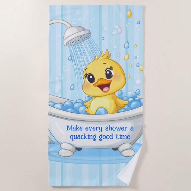 Personalized Cute Blue Rubber Duck Shower Curtain Beach Towel (Front)