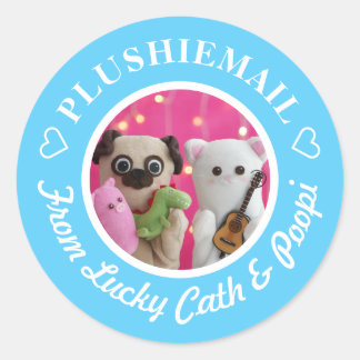 Personalized Cute Blue Stylish Photo Mail Classic Round Sticker