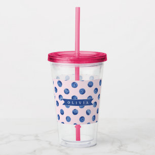 Personalized Cute Blueberry Watercolor Gift Name Acrylic Tumbler