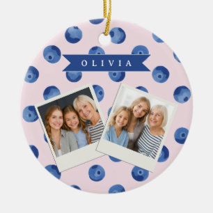 Personalized Cute Blueberry Watercolor Gift Name Ceramic Ornament