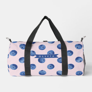 Personalized Cute Blueberry Watercolor Gift Name Duffle Bag