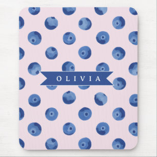 Personalized Cute Blueberry Watercolor Gift Name Mouse Pad