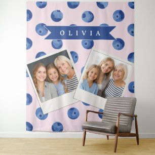 Personalized Cute Blueberry Watercolor Gift Name Tapestry