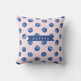 Personalized Cute Blueberry Watercolor Gift Name Throw Pillow