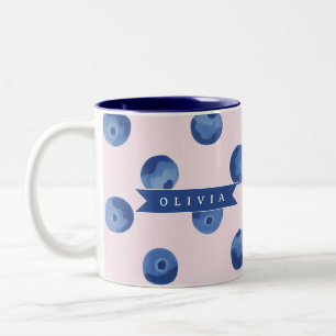 Personalized Cute Blueberry Watercolor Gift Name Two-Tone Coffee Mug