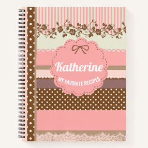 Personalized cute blush pink polka dots recipe notebook