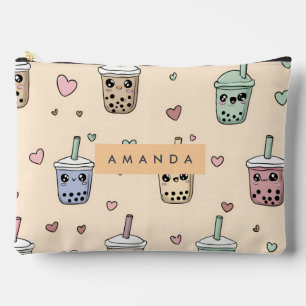 Personalized Cute Boba Tea Pattern Accessory Pouch