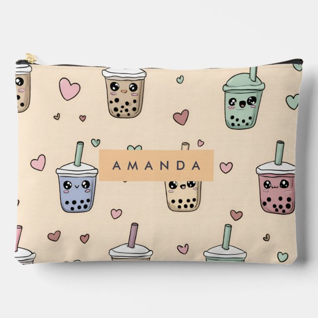 Personalized Cute Boba Tea Pattern Accessory Pouch (Front)