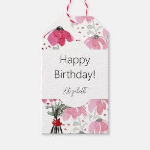 Personalized Cute Boho Pink Watercolor Floral Gift Tags