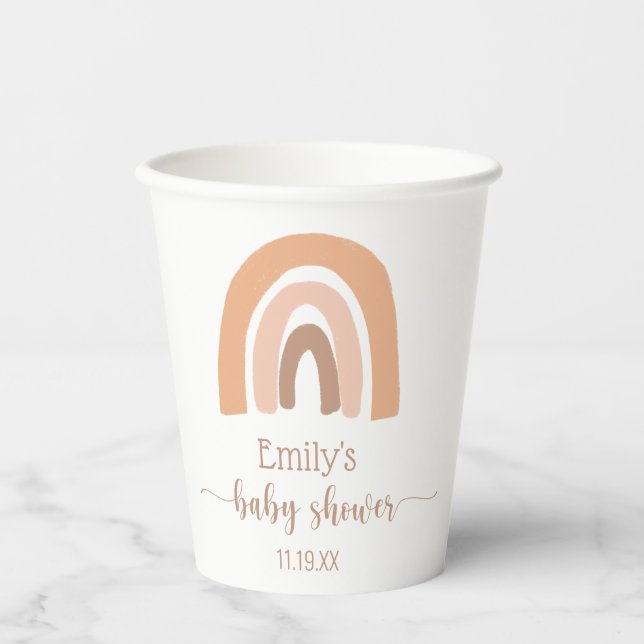 Personalized Cute Boho Rainbow Baby Shower Paper Cups (Front)