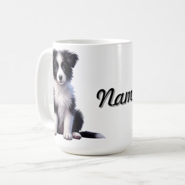 Personalized Cute Border Collie Puppy Coffee Mug (Front Left)
