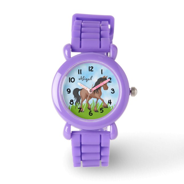 Personalized Cute Brown and Black Horse Watch (Front)