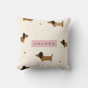 Personalized Cute Brown Dachshund Puppy Throw Pillow