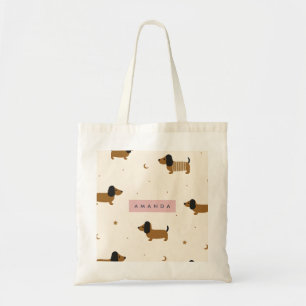 Personalized Cute Brown Dachshund Puppy Tote Bag