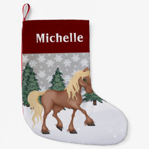 Personalized Cute Brown Horse Winter Scene Small Christmas Stocking