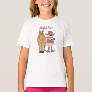 Personalized Cute Brunette Cowgirl and Horse T-Shirt