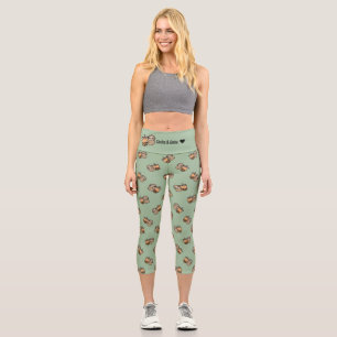 Personalized Cute Bubble Tea & Sloth Capri Leggings