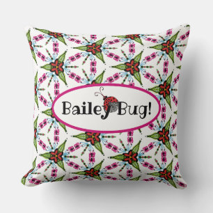 Personalized cute bug and flowers throw pillow