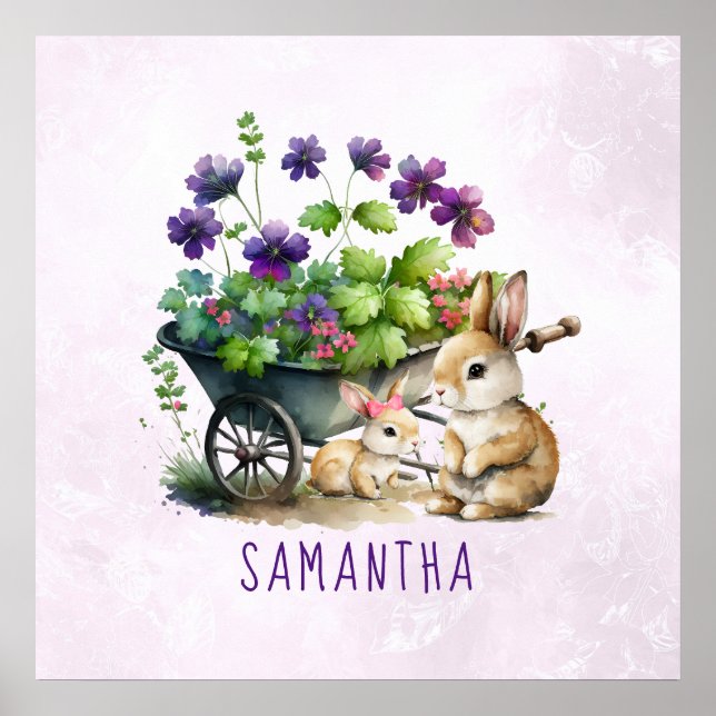 Personalized Cute Bunnies Girl Easter Poster (Front)