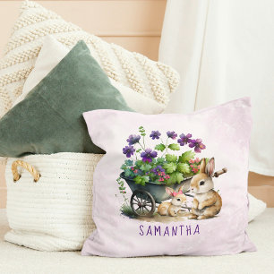 Personalized Cute Bunnies Girl Easter Throw Pillow