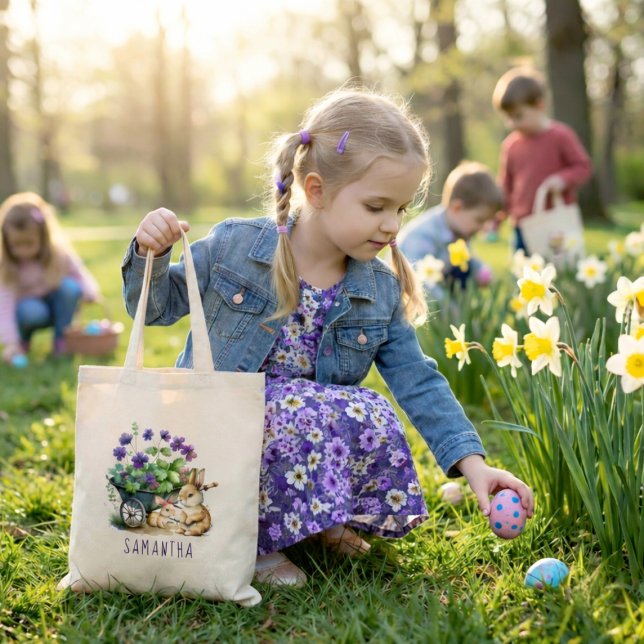 Personalized Cute Bunnies Girl Easter Tote Bag (Personalized Cute Bunnies Girl Easter Tote Bag)