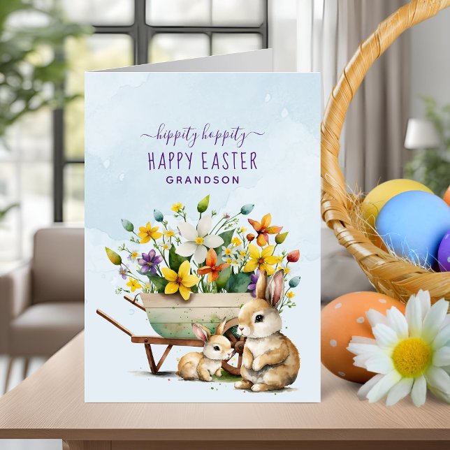 Personalized Cute Bunnies Grandson Easter Holiday Card (Personalized Cute Bunnies Grandson Easter Holiday Card)